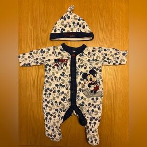 3 outfits! Disney Baby Mickey Mouse Baby Gro & Hat plus 2 blue sleep suits